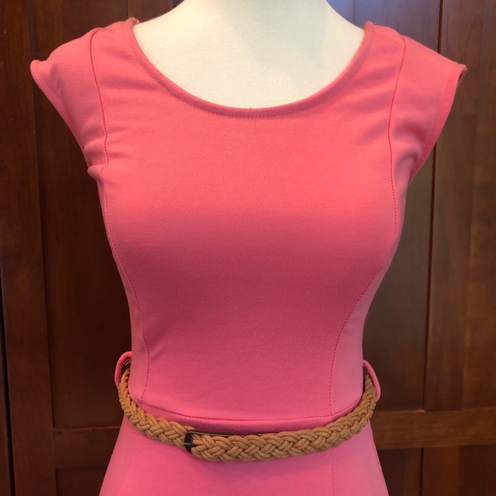 Bow Back Pink Dress with Belt - Picture 4 of 6
